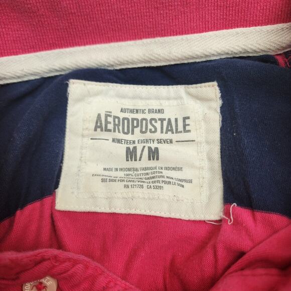 Aeropostale Y2K Pink & Blue Striped Surf Team Collared Polo Shirt Men's Size M - Picture 5 of 6